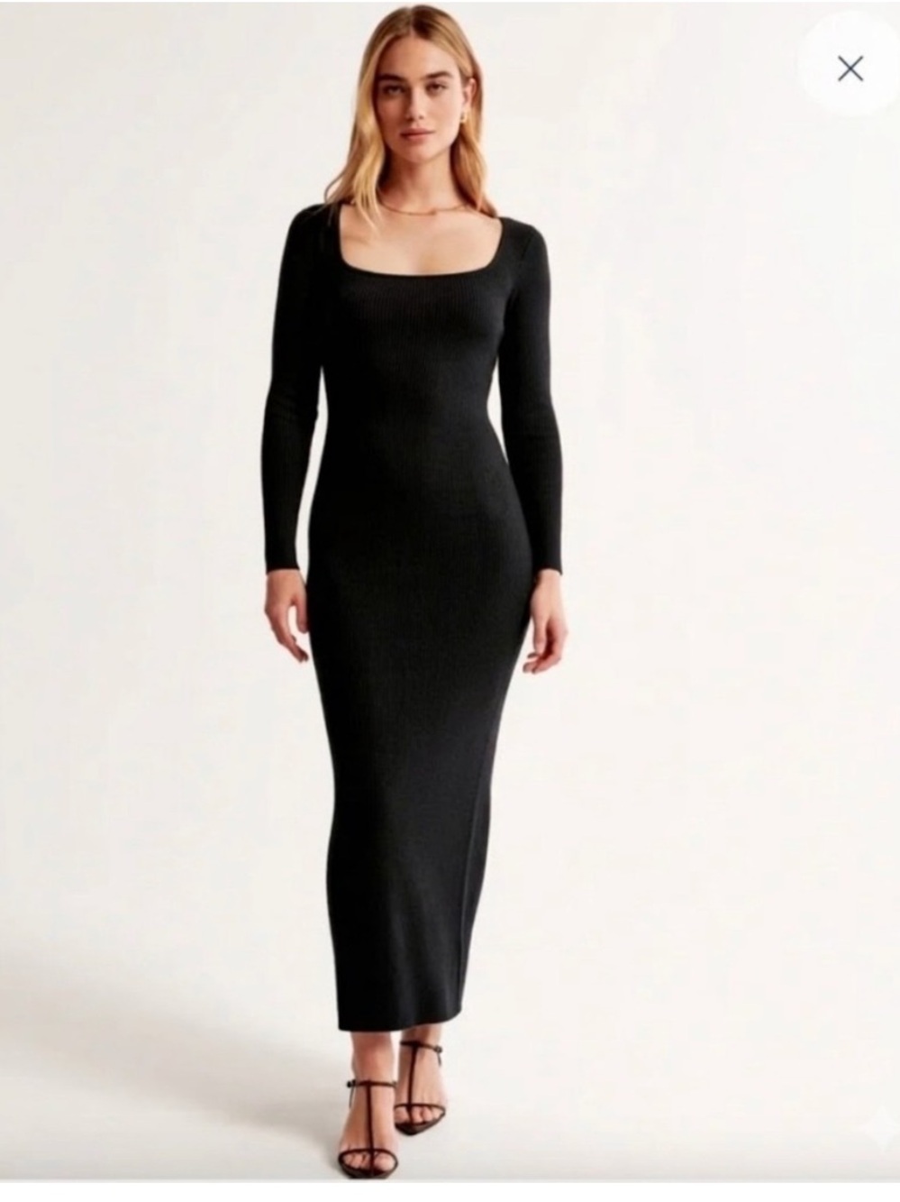 Abercrombie & Fitch Black Ribbed Square Neck Long-Sleeve Maxi Dress Size XS Chic